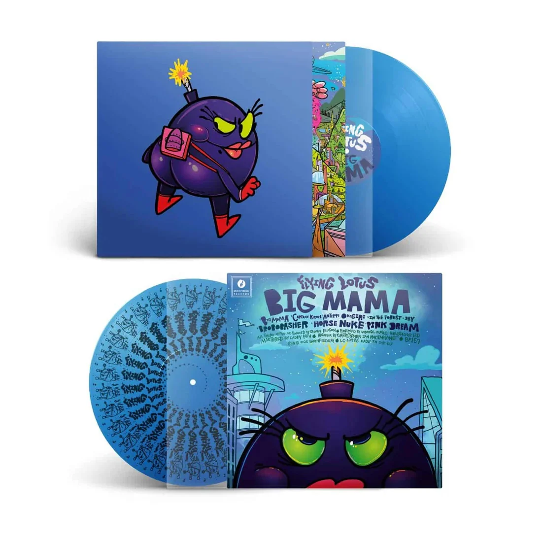 FLYING LOTUS, BIG MAMA (Brainfeeder; BF157, Europe 2026, 12" x 12" Sticker Sheet, 140 Gram Blue Vinyl Housed in 3mm Spined Sleeve) 12" EP NEW/NEW