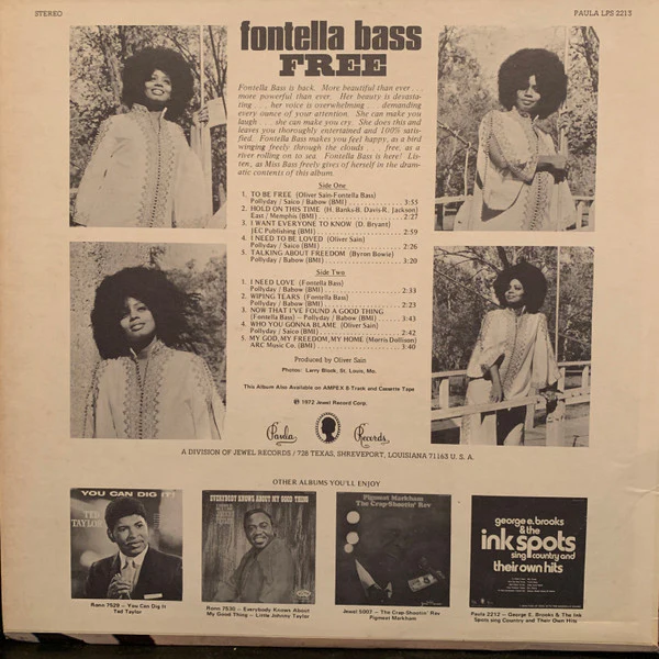 FONTELLA BASS, Free (Paula Records; LPS 2213, US 1972) LP VG/VG - Image 2