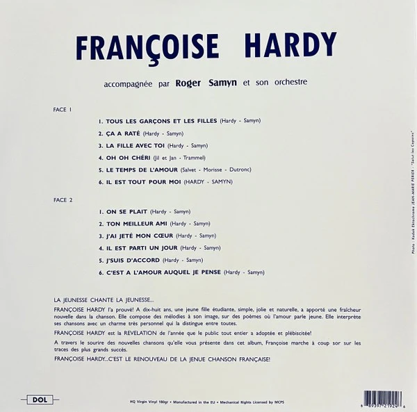 FRANCOISE HARDY, Francoise Hardy (DOL; DOL924HG, Europe 2017 Reissue, Gatefold, 180 Gram Vinyl) LP VG+/VG+ - Image 2