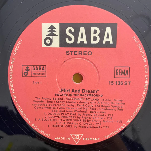 FRANCY BOLAND IN THE BACKGROUND, Flirt And Dream (SABA; SB 15 136 ST, Germany 1967, Laminated Sleeve) LP VG/VG - Image 3