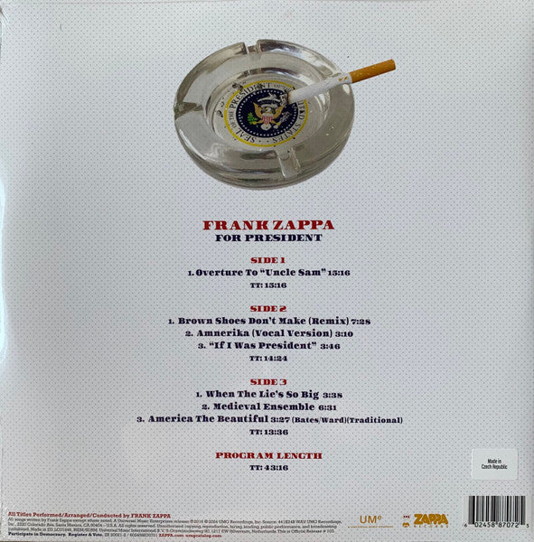 FRANK ZAPPA, Frank Zappa For President (Zappa Records; ZR 20021-2, Europe 2024 Reissue, Gatefold, Poster, Blue Vinyl) 2xLP EX/EX - Image 2