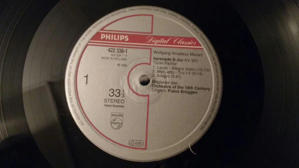 FRANS BRUGGAN, ORCHESTRA OF THE 18TH CENTURY,, Mozart: Serenade In B Flat, K.361 "Gran Partita" (Philips; 422 338-1, Netherlands 1988), SALE - Up to 50% Off the Original Price  LP VG/VG+ - Image 3