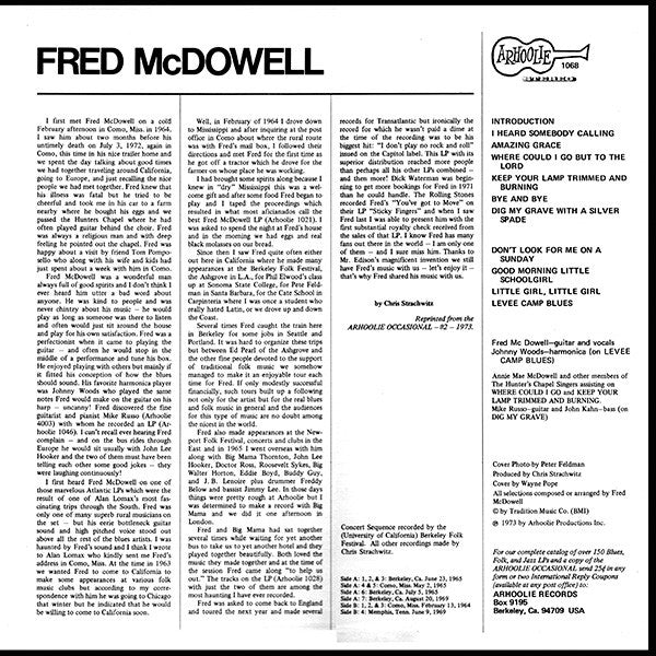 FRED MCDOWELL, Keep Your Lamp Trimmed And Burning (Arhoolie Records; 1068, US 1973) LP VG/VG - Image 2