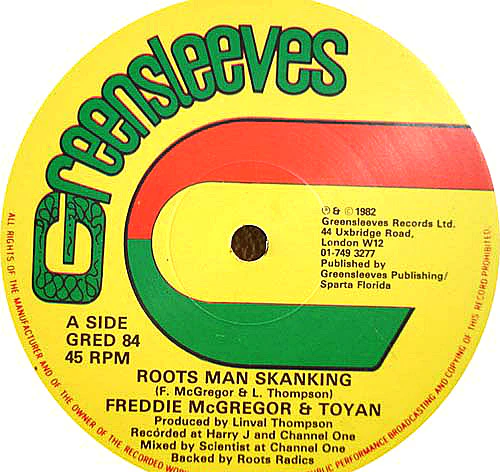FREDDIE MCGREGOR & TOYAN / ROOTS RADICS, Roots Man Skanking (Greensleeves Records; GRED 84, UK 1982, Company Sleeve) 12" VG+/VG