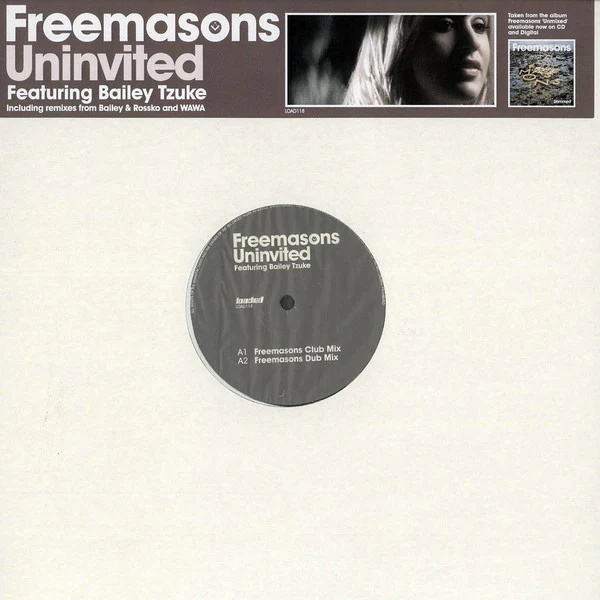 FREEMASONS FEATURING BAILEY TZUKE, Uninvited (Loaded Records; LOAD118, UK 2007, Stickered Plain Sleeve) 12" VG/VG+