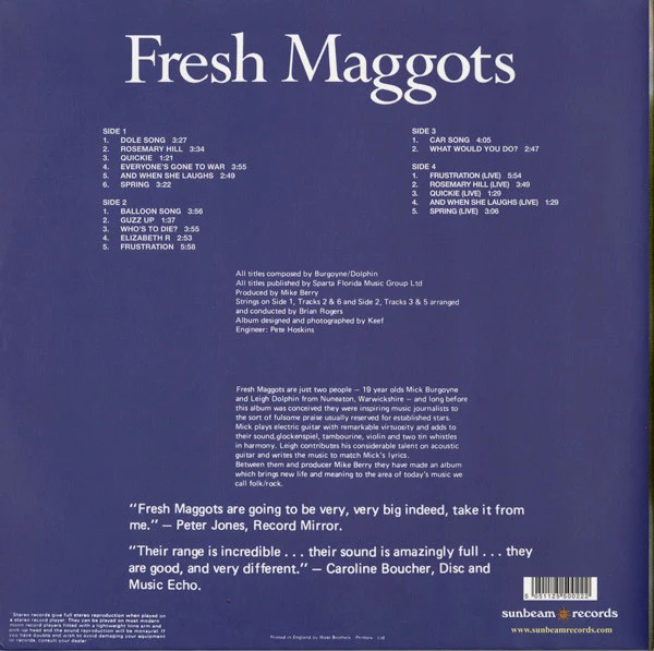 FRESH MAGGOTS, Fresh Maggots (Sunbeam; SBR2LP5002, UK 2007 Reissue, Gatefold) 2xLP VG/G - Image 2