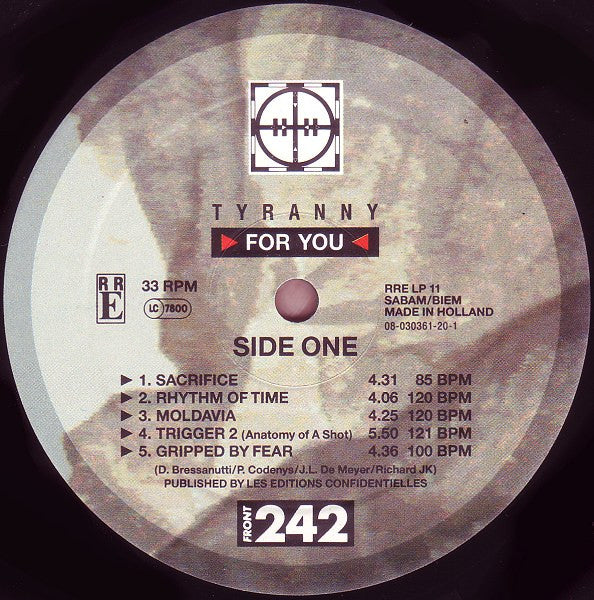 FRONT 242, Tyranny > For You (RRE; RRELP11, Belgium 1991, Stickered Picture Sleeve, Inner, Foil Print, Limited Edition with foil print.) LP VG/VG - Image 3