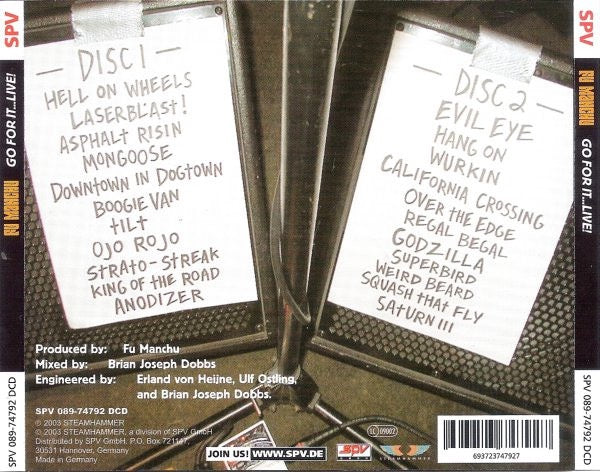 FU MANCHU, Go For It...Live! (Steamhammer; SPV 089-74792 DCD, Germany 2003, Double CD Case) 2xCD VG+/VG - Image 2