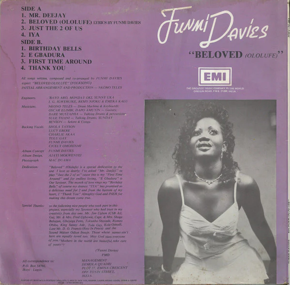 FUNMI DAVIES, Beloved (Ololufe) (His Master's Voice; HMV (N) 051, Nigeria 1988) LP VG/VG - Image 2