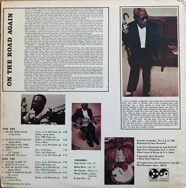 FURRY LEWIS WITH BUKKA WHITE AND GUS CANNON, On The Road Again (Adelphi Records; AD 1007 S, US 1969, Pasteback Sleeve) LP G+/VG - Image 2