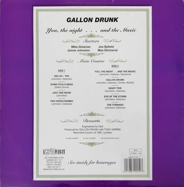GALLON DRUNK, You, The Night...And The Music (Clawfist; HUNKA LP1, UK 1992, With Poster) LP VG/VG - Image 2