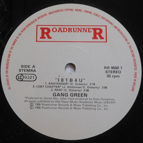GANG GREEN, I81B4U (Roadrunner Records; RR 9500-1, Europe 1988, Picture Sleeve) 12" EP VG/VG - Image 3
