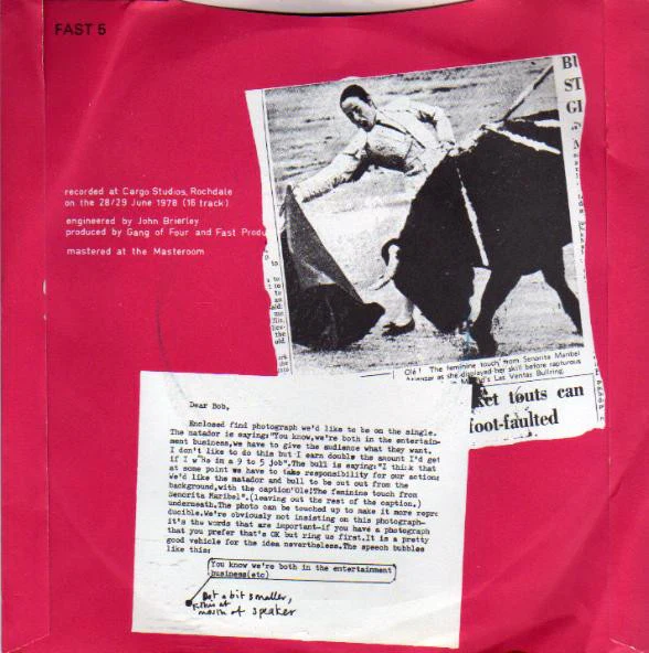 GANG OF FOUR, Damaged Goods / Love Like Anthrax / Armalite Rifle (Fast Product Red Labels; FAST 5, UK 1980 Reissue, No Delga Press Logo On Sleeve) 7" VG/EX - Image 2