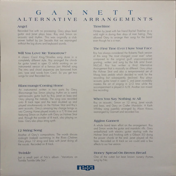 GANNETT, Alternative Arrangements (Rega Research Limited; ENS 001, UK ) LP EX/EX - Image 2
