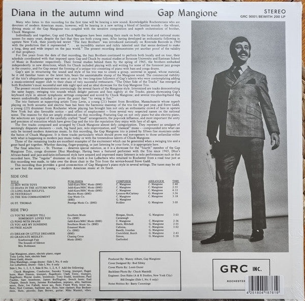 GAP MANGIONE, Diana In The Autumn Wind (Be With Records; BEWITH200LP, Europe 2026, Insert) LP NEW/NEW - Image 2