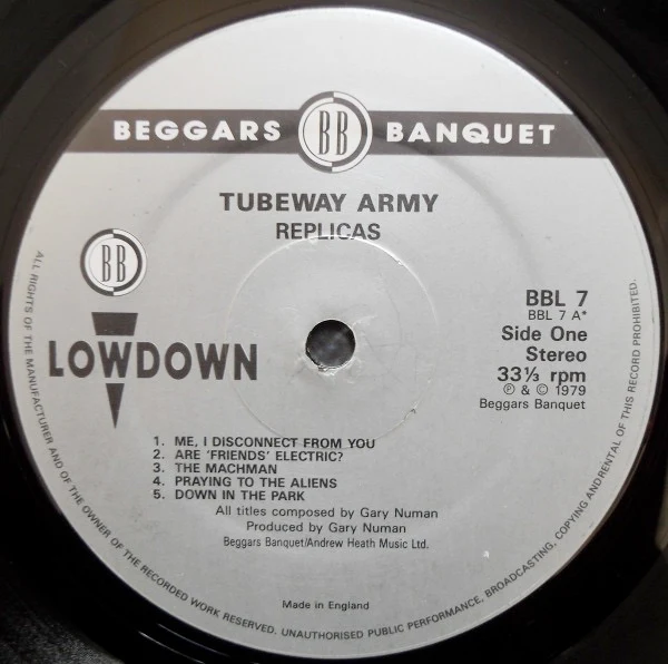 GARY NUMAN AND TUBEWAY ARMY, Replicas (Beggars Banquet ; BBL 7, UK 1988 Reissue) LP VG+/VG+ - Image 3
