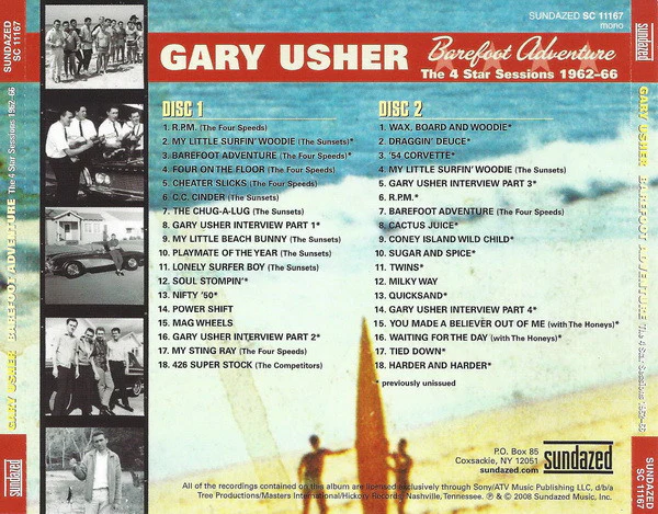 GARY USHER, Barefoot Adventure: The 4 Star Sessions 1962-66 (Sundazed Music; SC 11167, US 2008), SALE - Up to 50% Off the Original Price 2xCD VG+/VG+ - Image 2