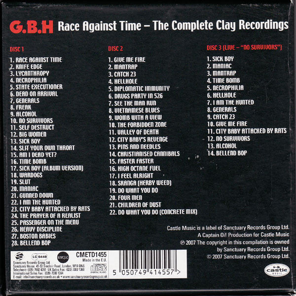 G.B.H, Race Against Time - The Complete Clay Recordings (Castle Music; CMETD 1455, UK 2007, Box Set, 3 Inners) 3xCD VG+/VG+ - Image 2
