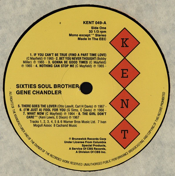 GENE CHANDLER, Sixties Soul Brother (Kent; KENT 049, UK 1986) LP VG/G+ - Image 3