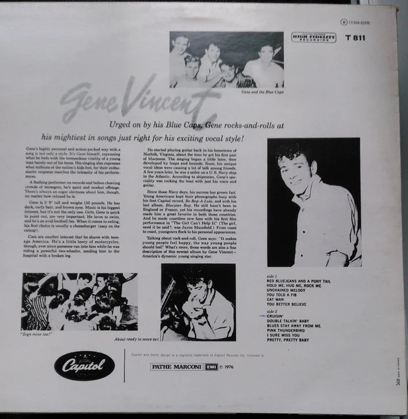 GENE VINCENT AND THE BLUE CAPS, Gene Vincent And The Blue Caps (Capitol Records; 2 C 064-82076, France 1976 Reissue) LP VG/VG+ - Image 2