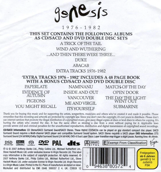 GENESIS, 1976-1982 (Virgin; CDBOX12094638805724, Europe 2007, Box Set, Booklet, DVD - Audio, DVD-Video,SACD, Hybrid, Multichannel), SALE - Up to 50% Off the Original Price  12xCD VG+/VG+ - Image 2