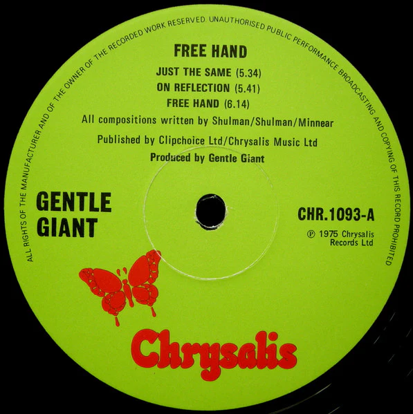 GENTLE GIANT, Free Hand (Chrysalis Green With Black Rim Text; CHR 1093, UK 1975, Insert) LP VG+/VG+ - Image 3