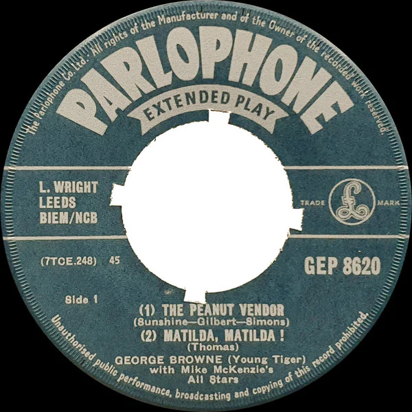 GEORGE BROWNE WITH MIKE MCKENZIE'S ALL STARS, Calypso Time No. 2 (Parlophone; GEP 8620, UK 1957, Laminated Flipback Sleeve, 4-Prong Centre) 7" EP VG+/VG+ - Image 3