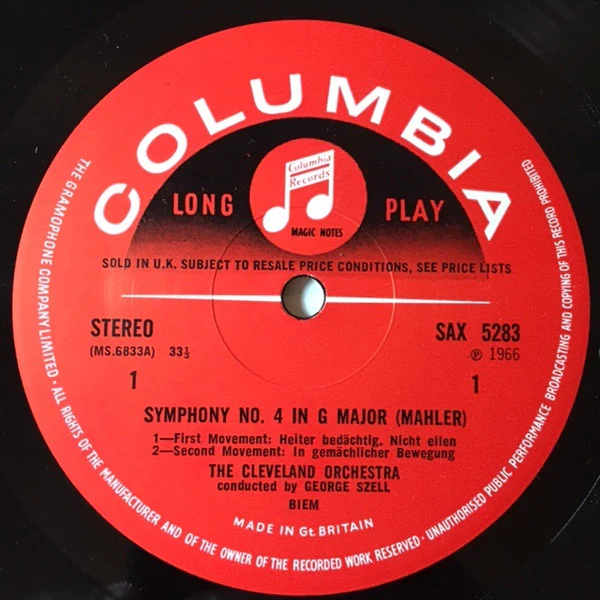 GEORGE SZELL, THE CLEVELAND ORCHESTRA, JUDITH RASKIN, Mahler: Symphony No. 4 In G (Columbia; SAX 5283, UK 1967, Laminated Flipback Sleeve) LP VG+/VG - Image 3