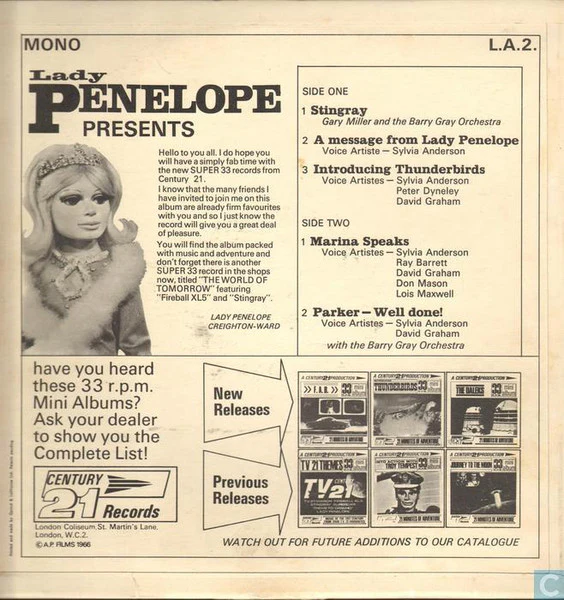 GERRY ANDERSON, Lady Penelope Presents (Century 21; LA 2, UK 1966, Laminated Flipback Sleeve, Mono) LP G+/G+ - Image 2