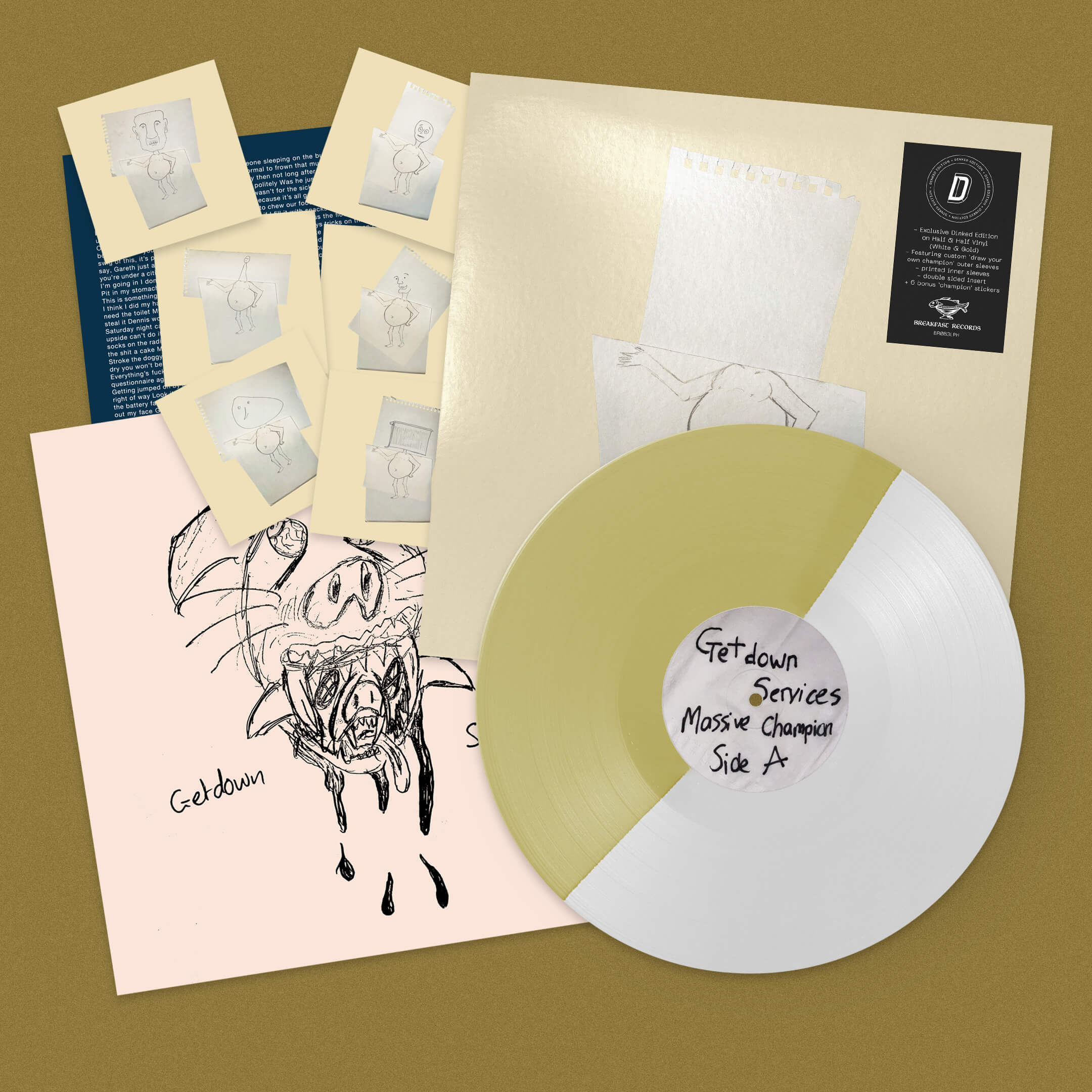 GETDOWN SERVICES, Massive Champion - Dinked Edition (Breakfast Records; BR083LPH, UK 2026, Half & Half White & Gold Vinyl, Limited Pressing of 1,000, Dinked Edition No. 415) LP NEW/NEW - PRE-ORDER