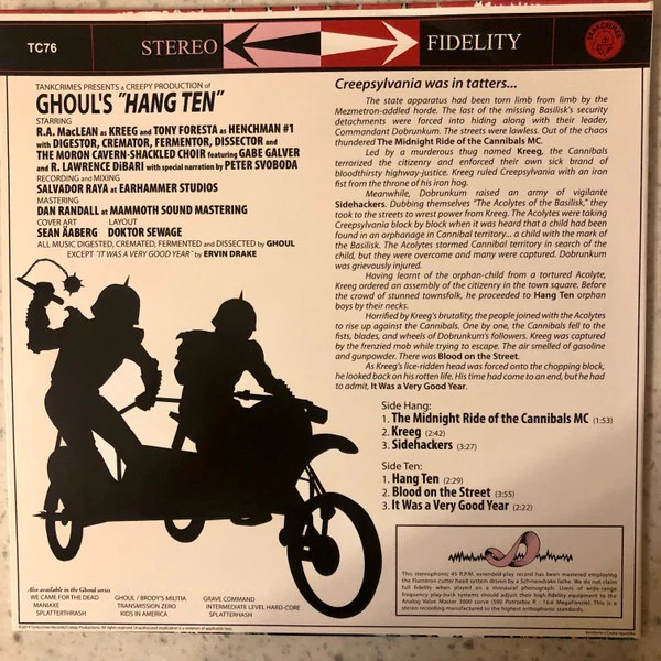 GHOUL, Hang Ten (Tankcrimes; TC76, US 2014, Stickered Plastic Sleeve, Limited To 300 On Pink/Red Splatter Vinyl) 10" VG+/VG+ - Image 2
