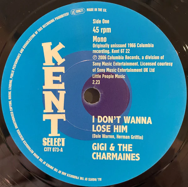 GIGI & THE CHARMAINES / WALTER JACKSON, I Don't Wanna Lose Him / Forget The Girl (Kent Select; CITY 073, UK 2021) 7" /VG+