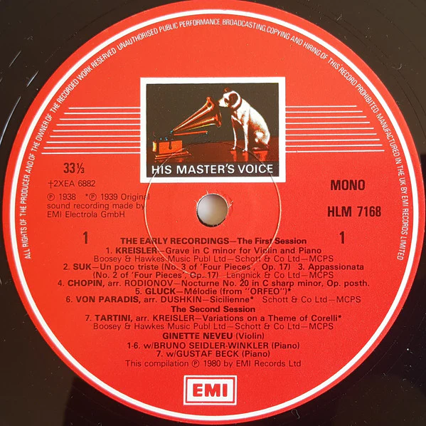 GINETTE NEVEU, The Complete Recorded Legacy Of Ginette Neveu (HMV Red, Coloured Nipper Box; RLS 739, UK 1980, Box Set, Insert, Record 4 has Black and Silver Label), SALE - Up to 50% Off the 4xLP VG+/VG+ - Image 3
