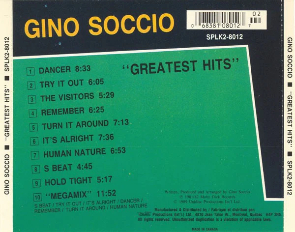 GINO SOCCIO, Greatest Hits (Unidisc; SPLK2-8012, Canada 1989, Jewel Case) CD VG+/VG+ - Image 2