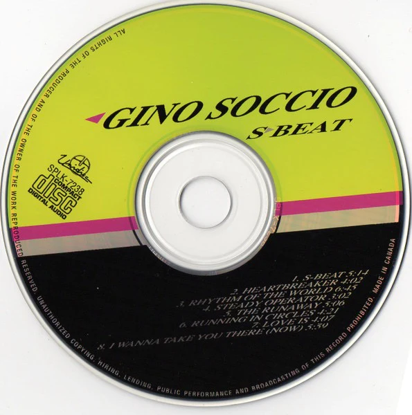GINO SOCCIO, S-Beat (Unidisc; SPLK-7238, Canada 1994 Reissue, Jewel Case) CD VG+/VG+ - Image 3