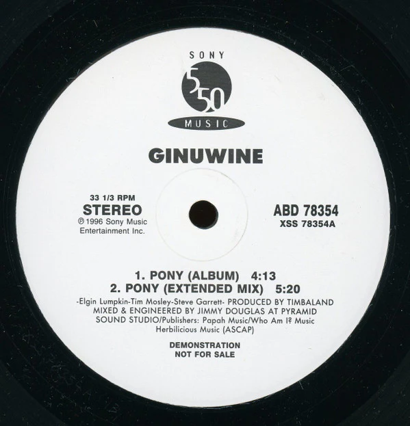 GINUWINE, Pony (550 Music ; ABD 78354, US 1996, Demonstration Copy) 12" /VG