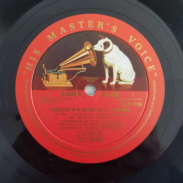 GIOCONDA  DE VITO, RUDOLF SCHWARZ, PHILHARMONIA ORCHESTRA, Brahms Violin Concerto (His Master's Voice; ALP 1104, His Master's Voice    ALP. 1104, UK , Laminated Scalloped Flipback Sleeve) LP G+/VG - Image 3