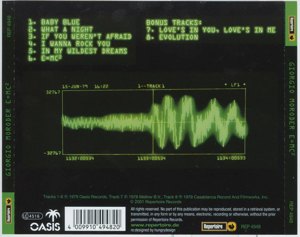 GIORGIO MORODER, E=MC  (Repertoire Records ; REP 4948, Germany 2001, Jewel Case) CD VG+/VG+ - Image 2