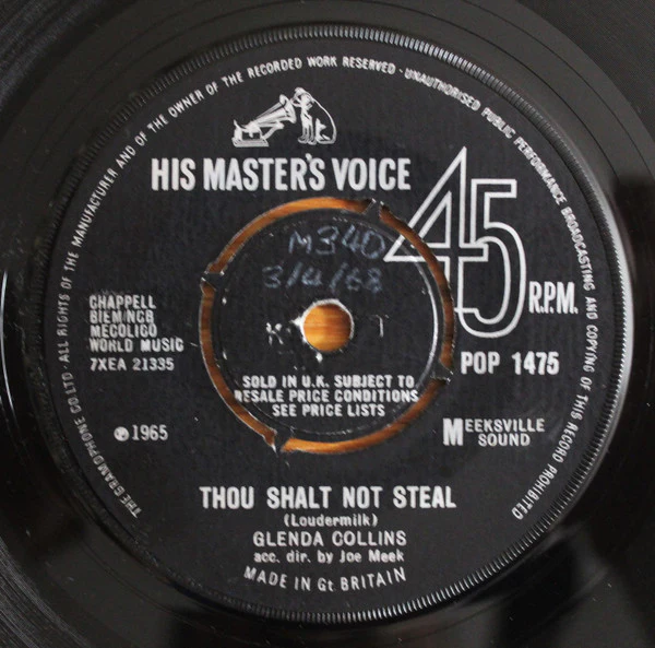 GLENDA COLLINS, Thou Shalt Not Steal / Been Invited To A Party (His Master's Voice; POP 1475, UK 1965, Generic Sleeve) 7" /VG