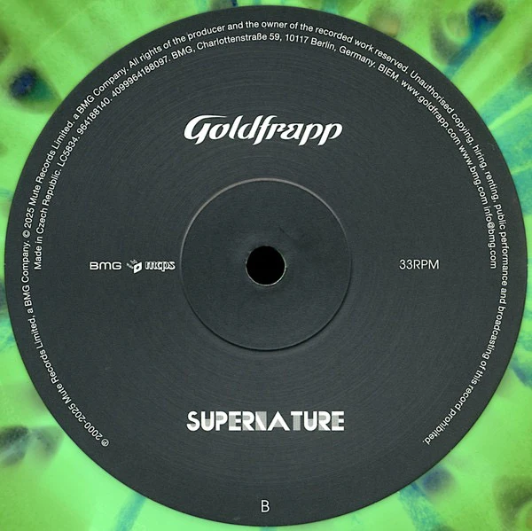 GOLDFRAPP, Supernature (Mute; 964188140, Europe 2025 Reissue, Gatefold, 2 Inners, Blue/Green Splatter Peacock Vinyl, 20th Anniversary, Half Speed Mastered) 2xLP EX/VG+ - Image 3