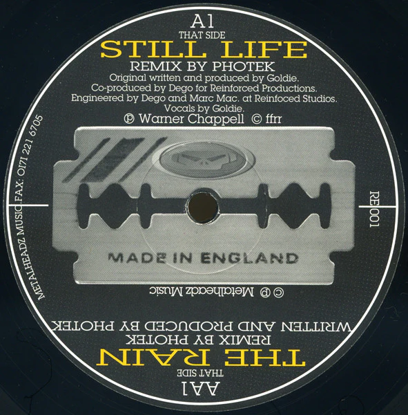 GOLDIE / PHOTEK, Still Life / The Rain (Photek Remixes) (Razors Edge; RE 001, UK 1996, Die Cut Company Sleeve) 12" G+/G+