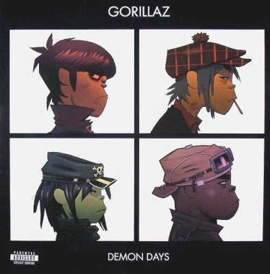 GORILLAZ, Demon Days (Parlophone; 559329-1, US 2017 Reissue, Gatefold In Stickered Plastic Outer, 2 Inners, NO Print, Sticker Sheet, Red Translucent Vinyl, NO cocktail recipe) 2xLP VG+/VG+