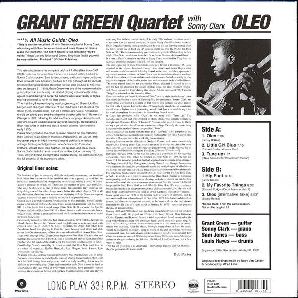 GRANT GREEN QUARTET WITH SONNY CLARK, Oleo (Wax Time; 772013, Spain 2015 Reissue, Limited Edition) LP NEW/NEW - Image 2