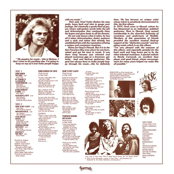 GREG YODER, Dreamer Of Life (Favorite Recordings; FVR117LP, France 2016, Textured Pasteback Sleeve), SALE - Up to 50% Off the Original Price  LP VG+/VG+ - Image 2