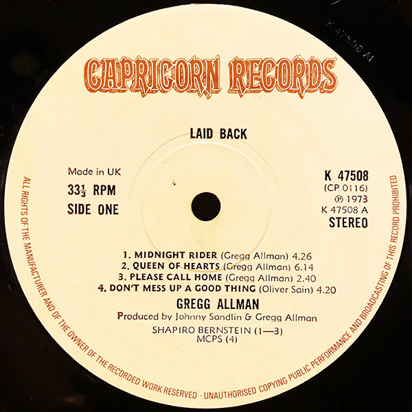 GREGG ALLMAN, Laid Back (Capricorn Records; K 47508, UK 1973) LP VG/VG - Image 3