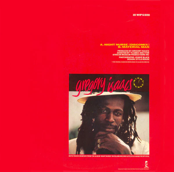 GREGORY ISAACS, Night Nurse / Material Man (Island Records; 10 WIP 6800 , UK 1982, Picture Sleeve) 10" VG/VG - Image 2