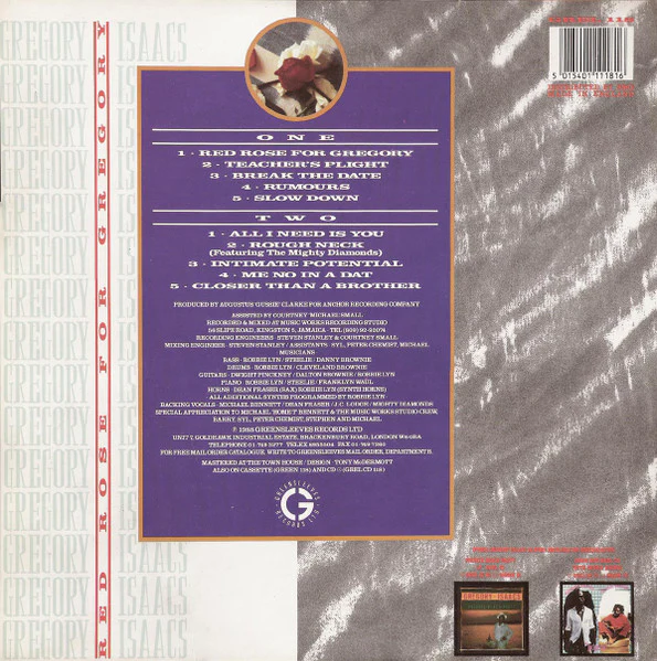 GREGORY ISAACS, Red Rose For Gregory (Greensleeves Records; GREL 118, UK 1988) LP VG+/VG+ - Image 2