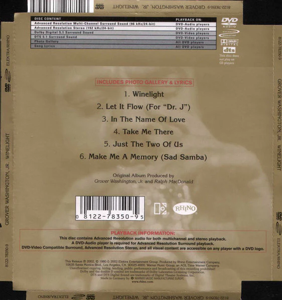 GROVER WASHINGTON, JR., Winelight (Elektra; 8122-78350-9, Europe 2002) DVD EX/EX - Image 2