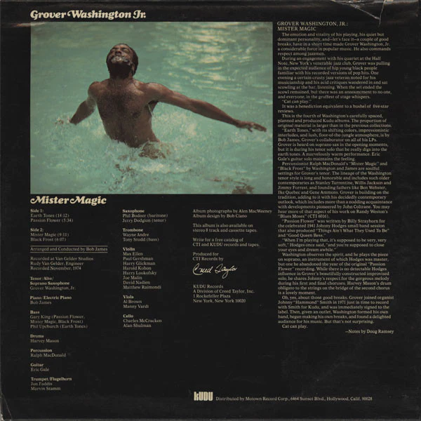 GROVER WASHINGTON, Mister Magic (Kudu; KU20, US 1975 Reissue) LP G+/G+ - Image 2