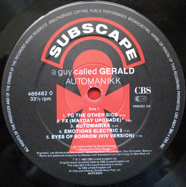 GUY CALLED GERALD, Automanikk (CBS; 4664820, UK 1990, Inner, Missing Limited Bonus 12'') LP VG/VG - Image 3
